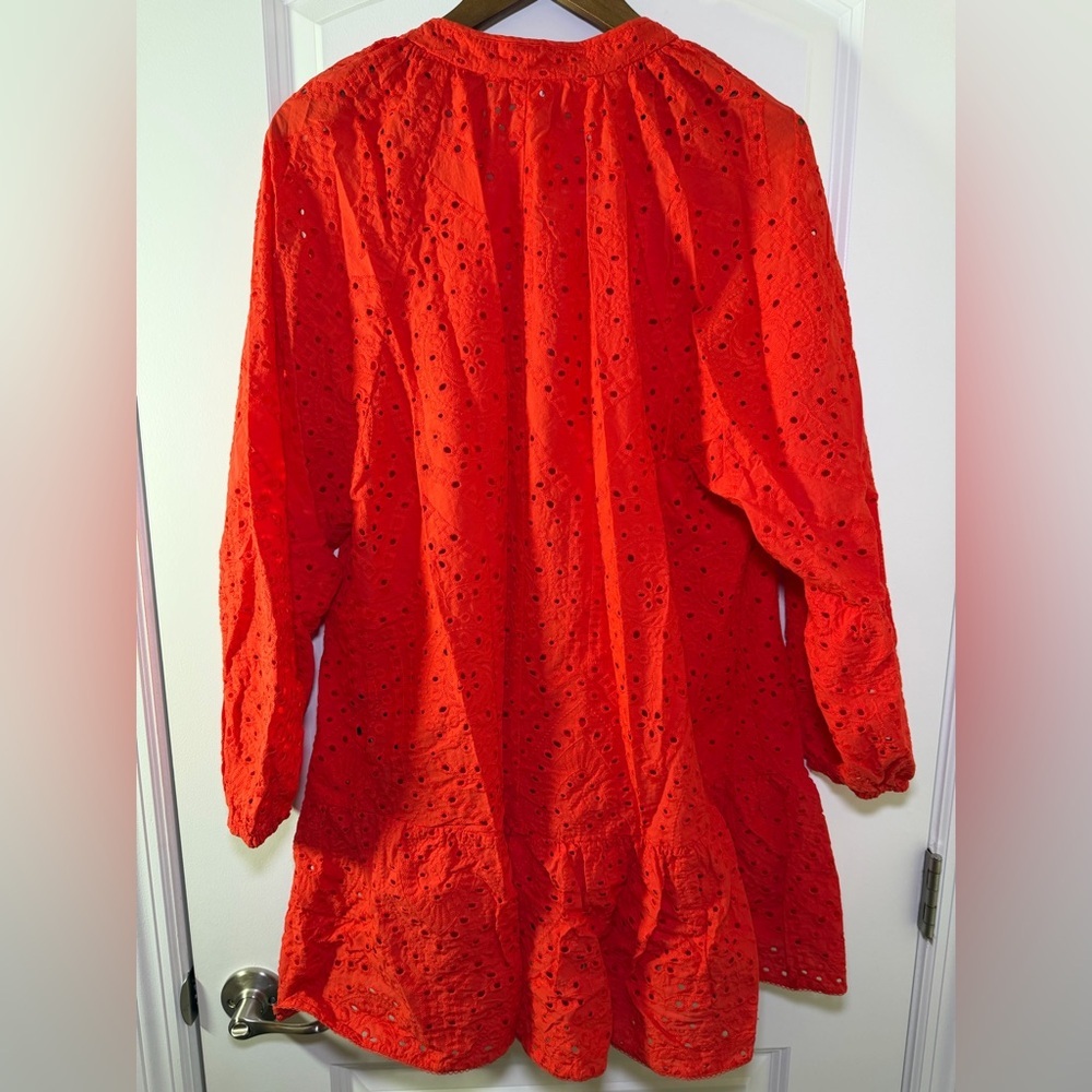 H&M Red Eyelet BRODERIE ANGLAISE Tunic Dress /Coverup Coquette unlined Spring - Picture 3 of 10